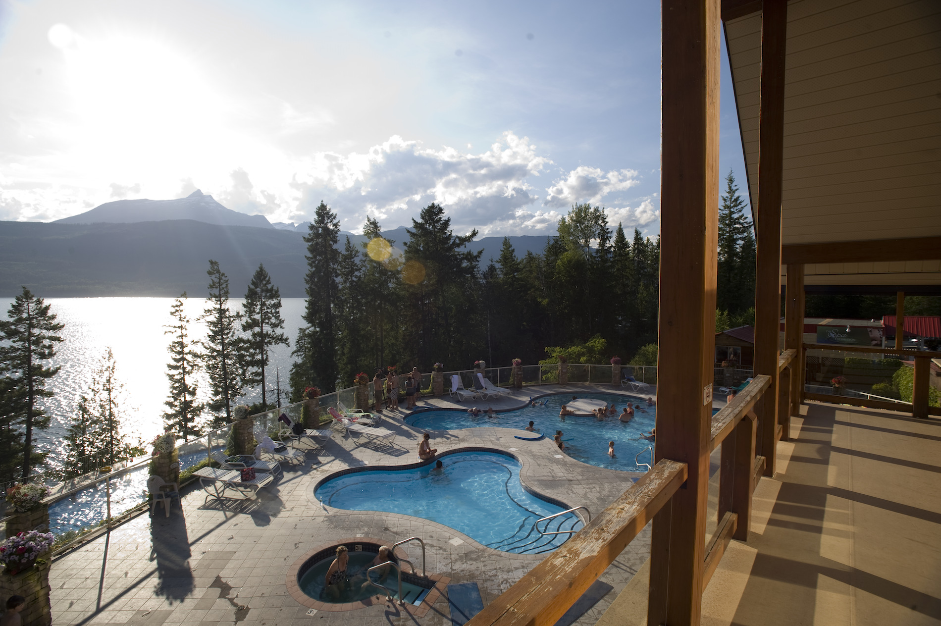 View of people sitting in a pool