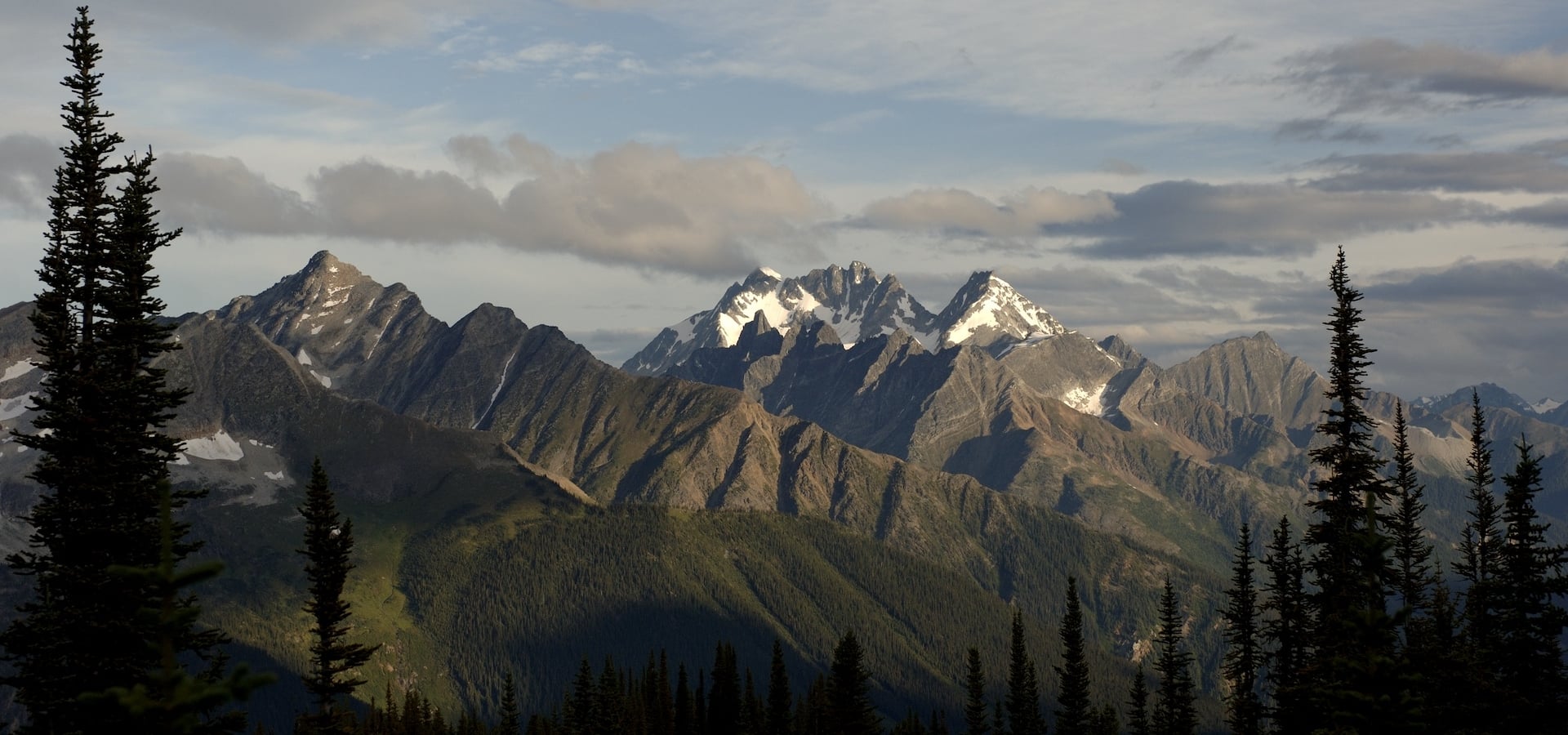 View of the mountain ranges in Glacier National Park.