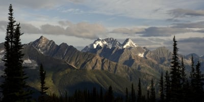 View of the mountain ranges in Glacier National Park.