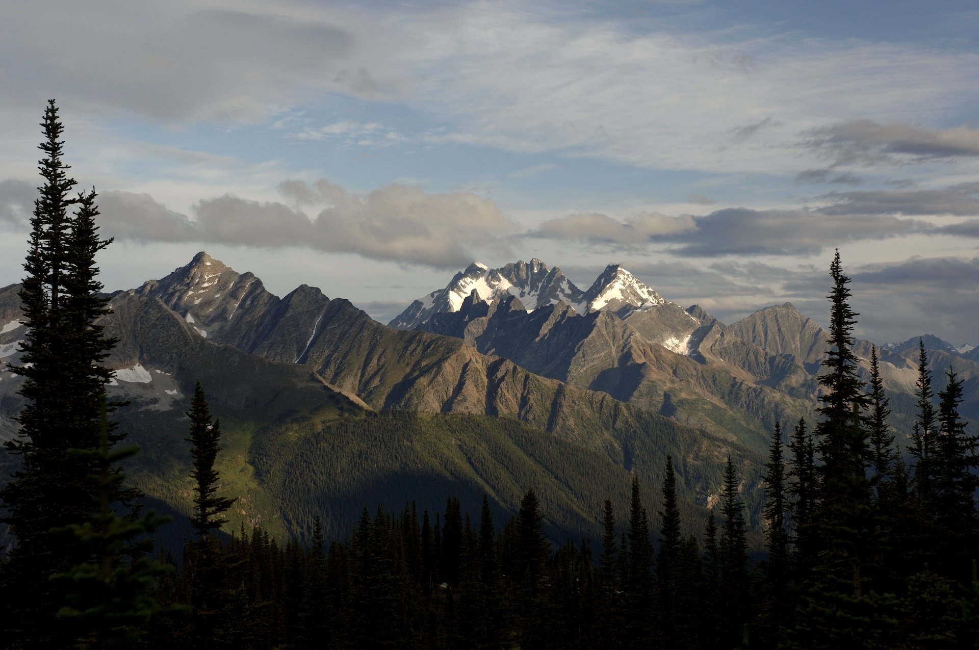View of the mountain ranges in Glacier National Park.