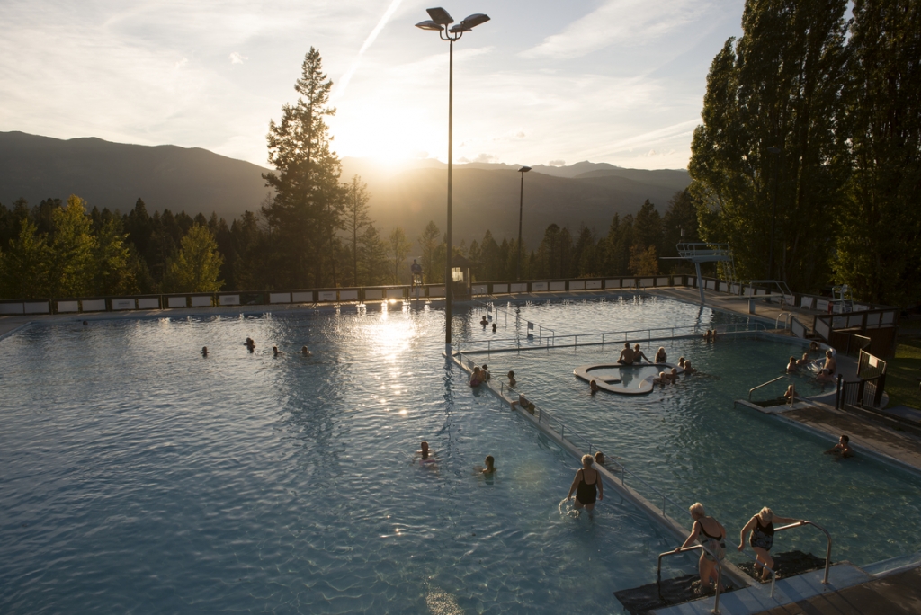Several people in a hot spring