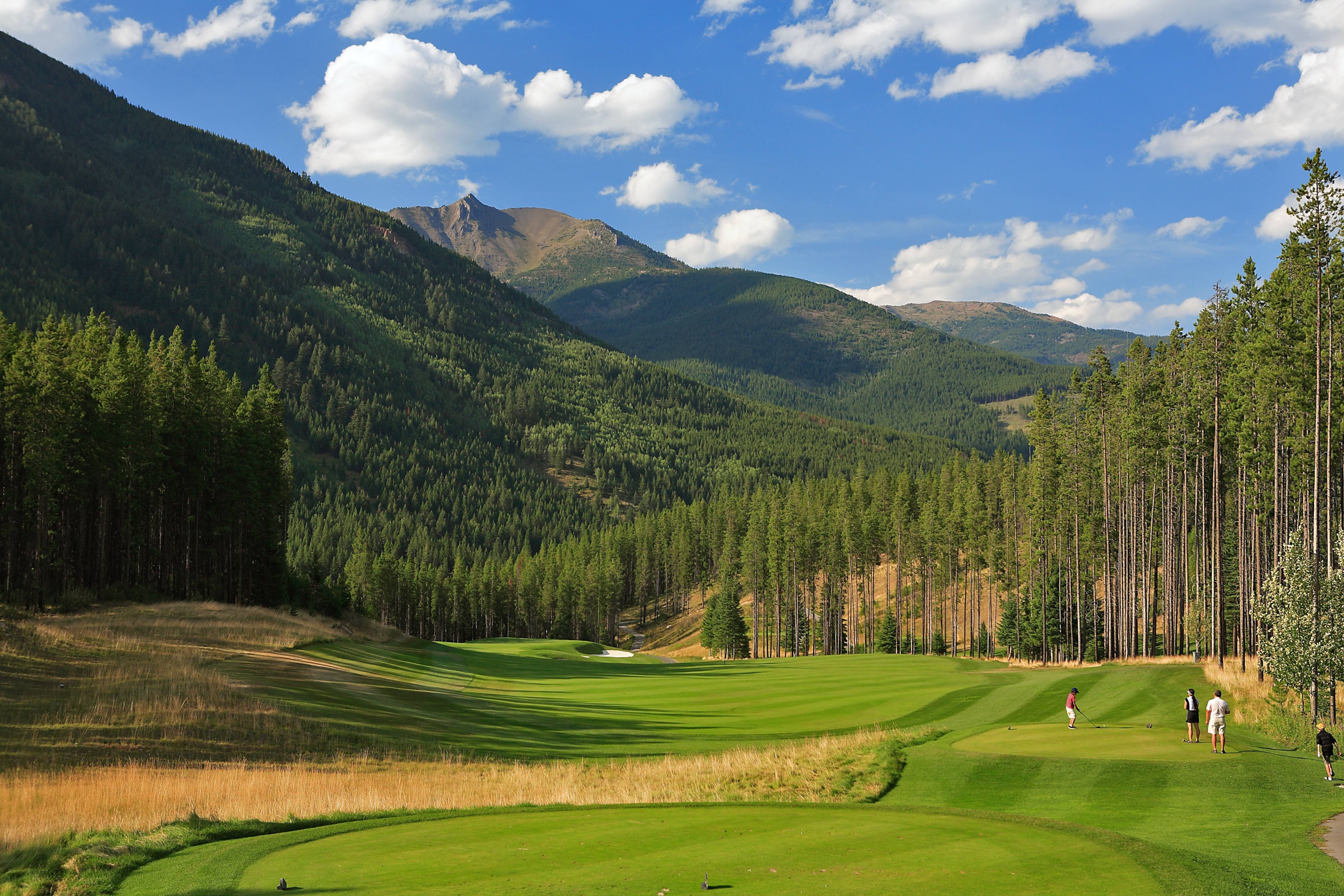 A golf course against a mountain in BC, Canada