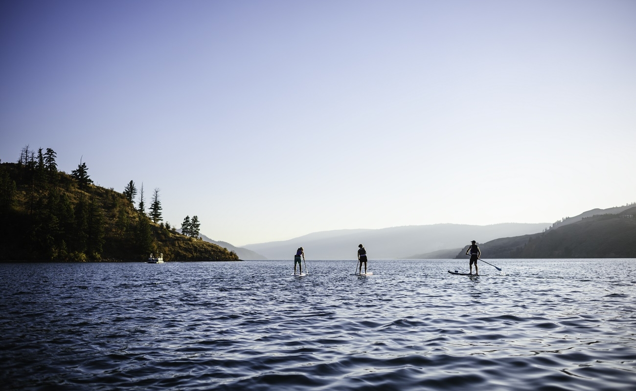 People paddleboarding on a lake