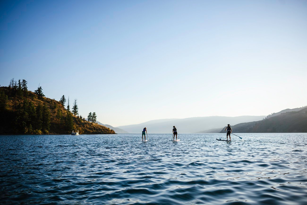 People paddleboarding on a lake