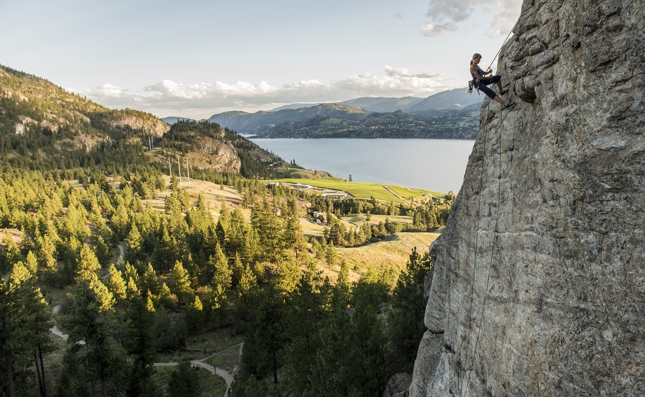 A person rock climbing