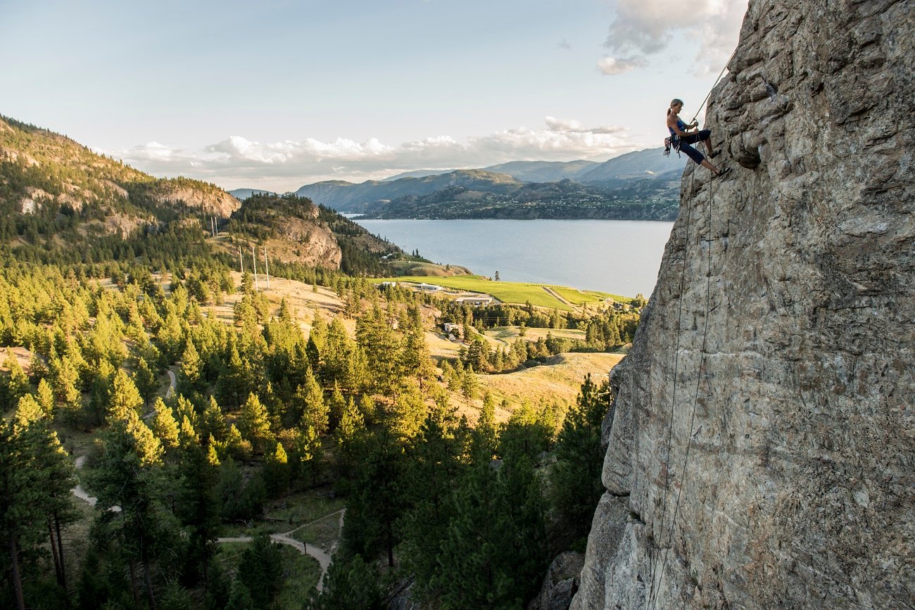 A person rock climbing