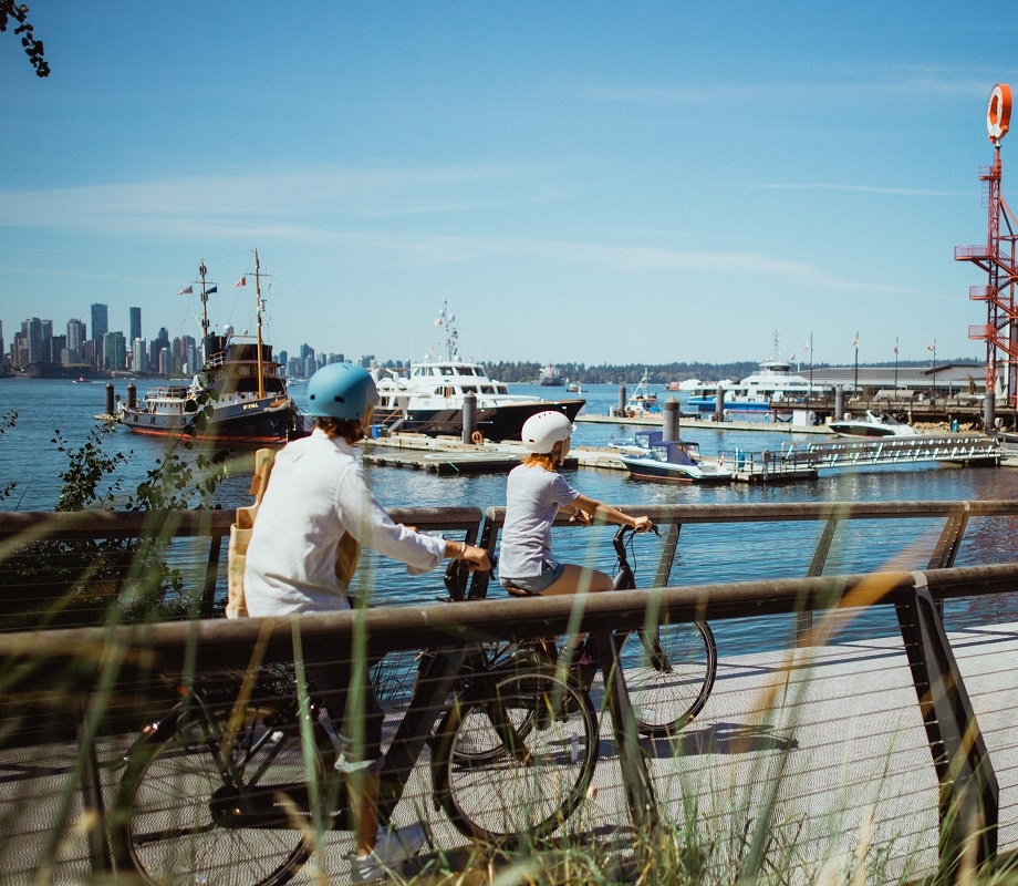 Two people cycling in North Vancouver