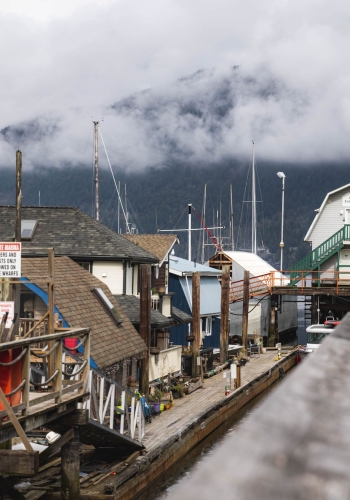 Exploring the wharf at Cowichan Bay
