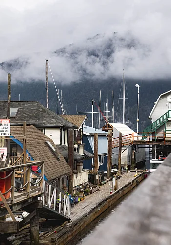 Exploring the wharf at Cowichan Bay