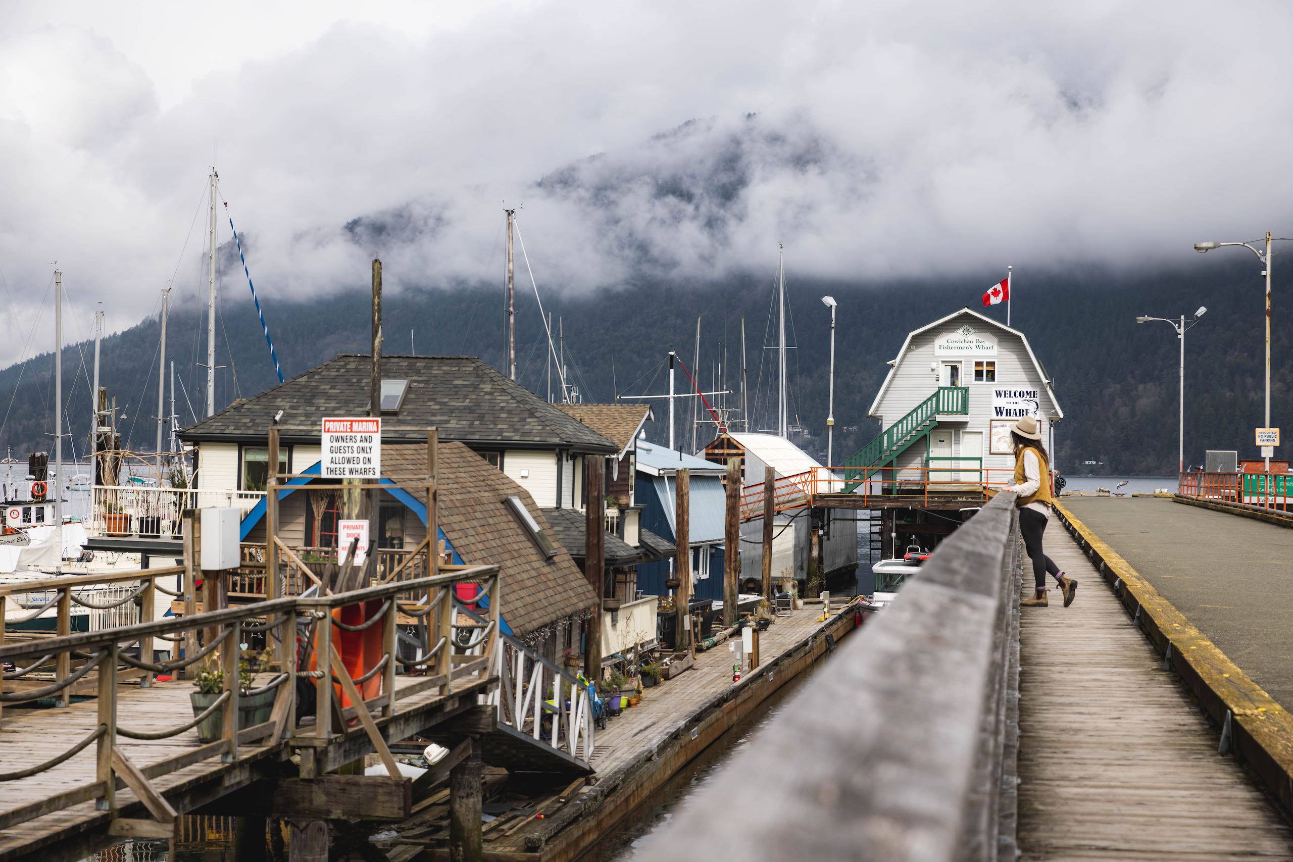 Exploring the wharf at Cowichan Bay