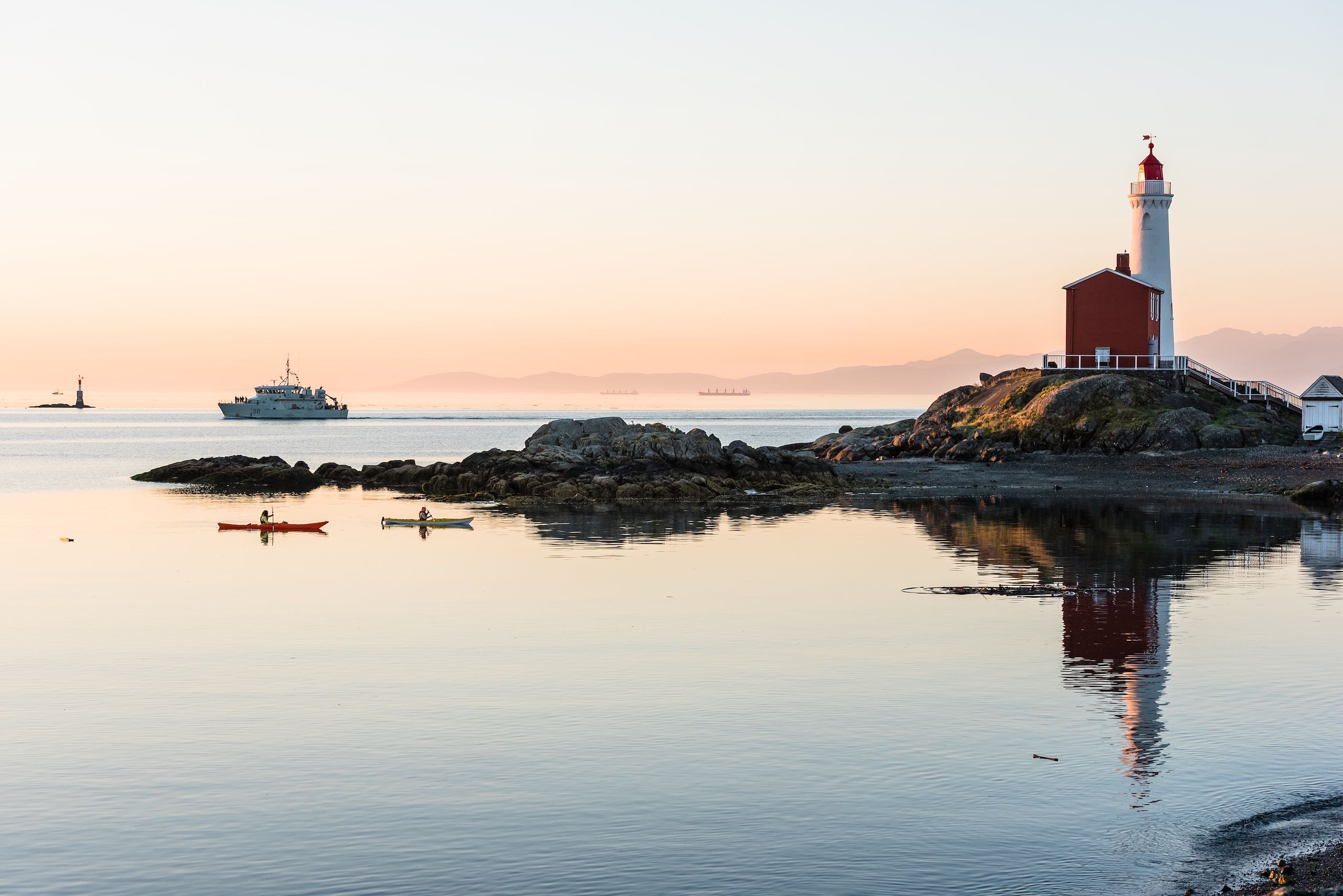 People kayaking near Fisgard Lighthouse National Historic Site