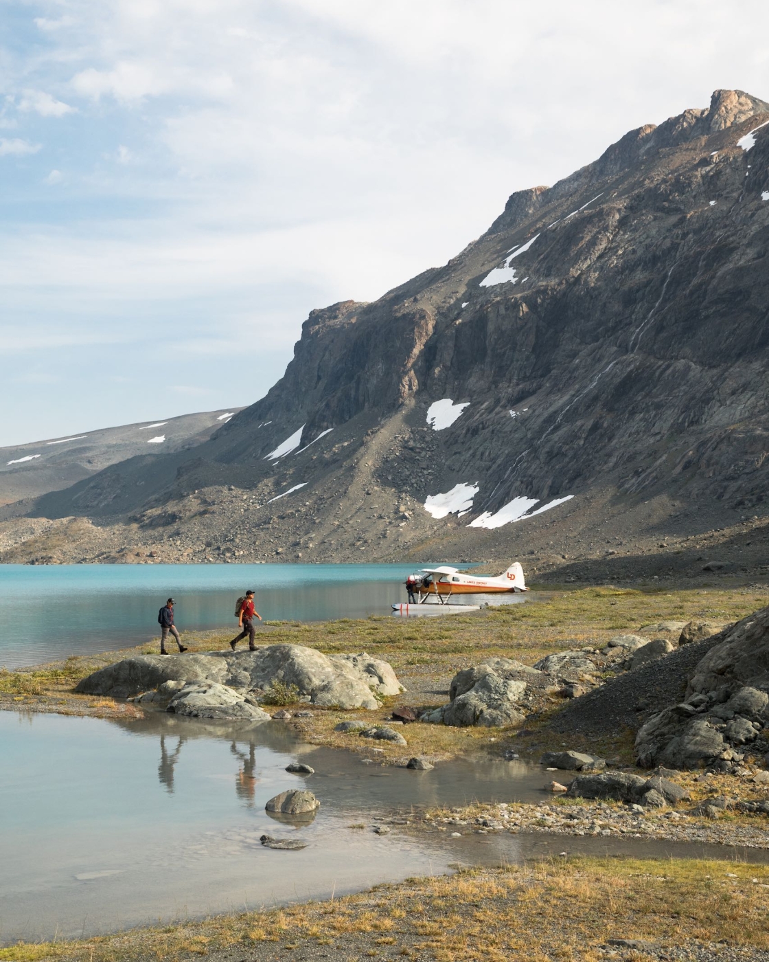 Hikers at Tweedsmuir Glacier via Lakes District Air floatplane