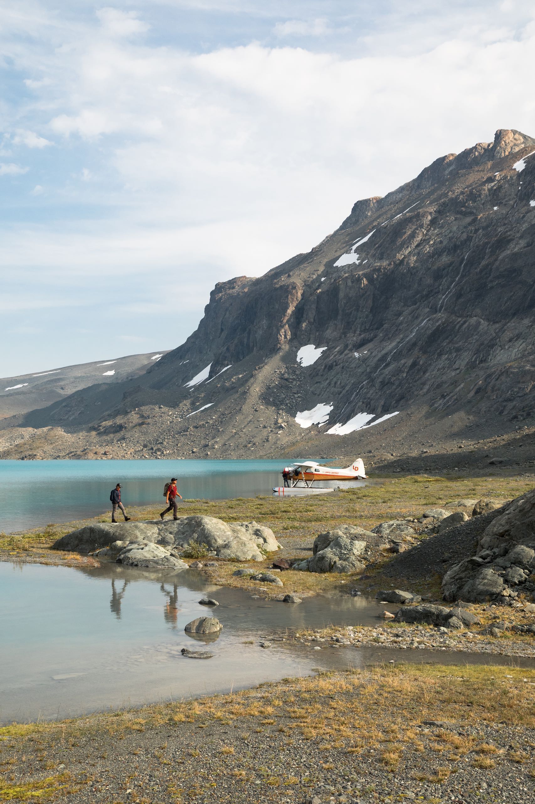 Hikers at Tweedsmuir Glacier via Lakes District Air floatplane