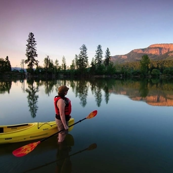 A person in a kayak in Enderby, BC
