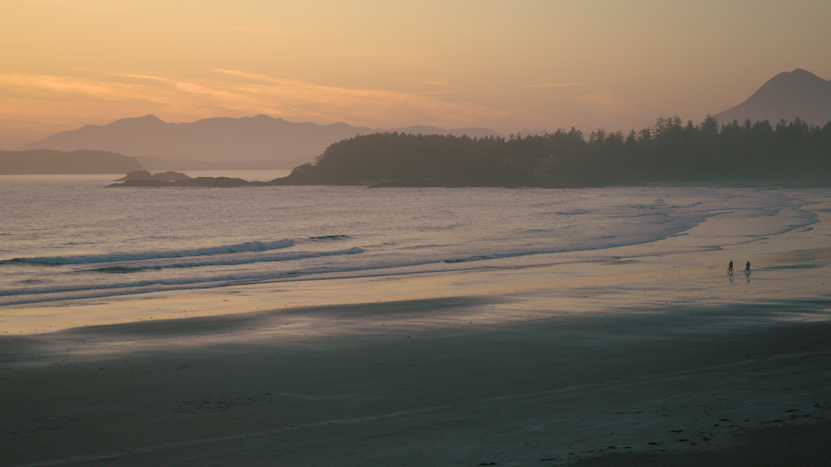 Waves coming up on the shore of a beach in BC, Canada