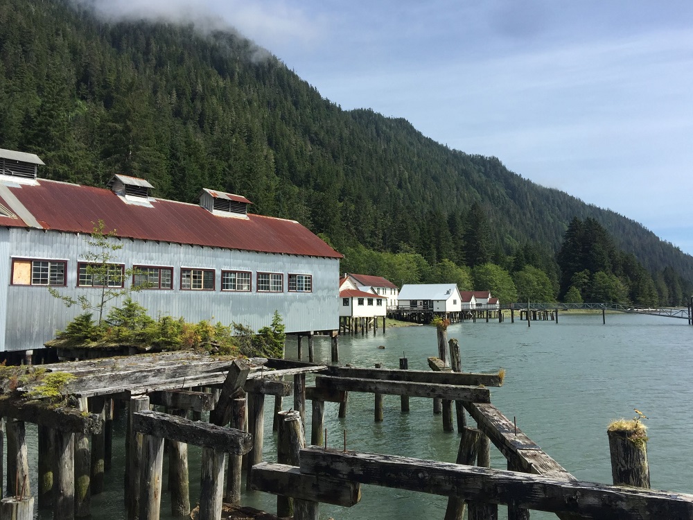 Various buildings on a dock