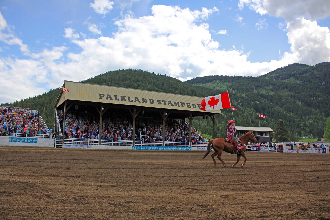 A person riding a horse at the Falkland Stampede