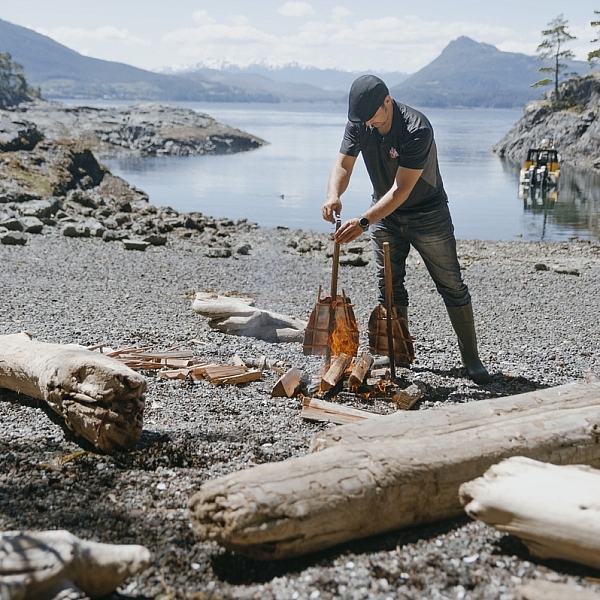 Cooking salmon on a beach in Port Hardy, Nathan Martin