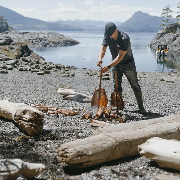 Cooking salmon on a beach in Port Hardy, Nathan Martin