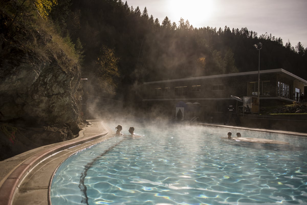 Bathers enjoy Radium Hot Springs
