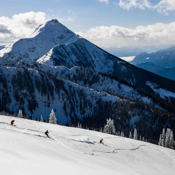 A trio of skiers at Revelstoke Mountain Resort