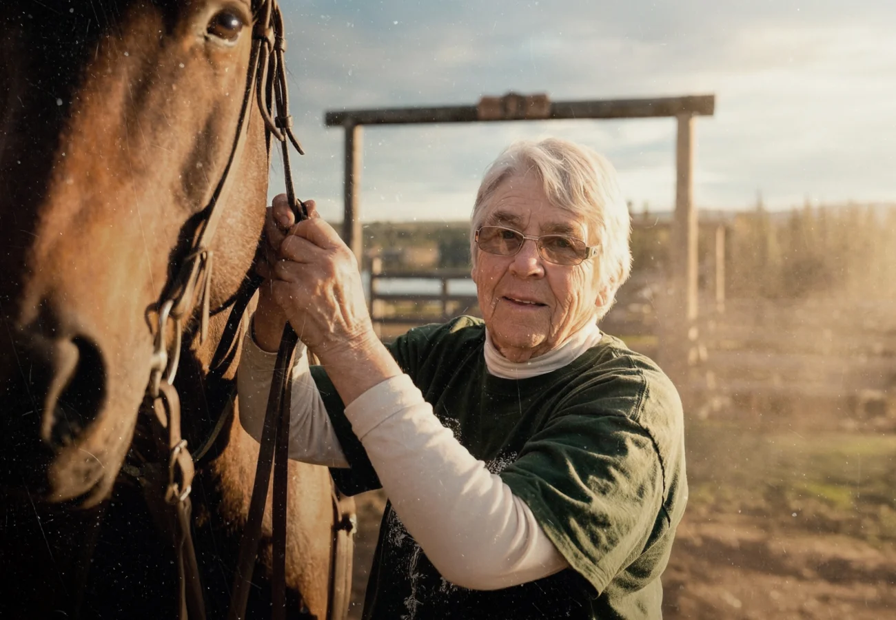 person standing close to a horse holding the bridle