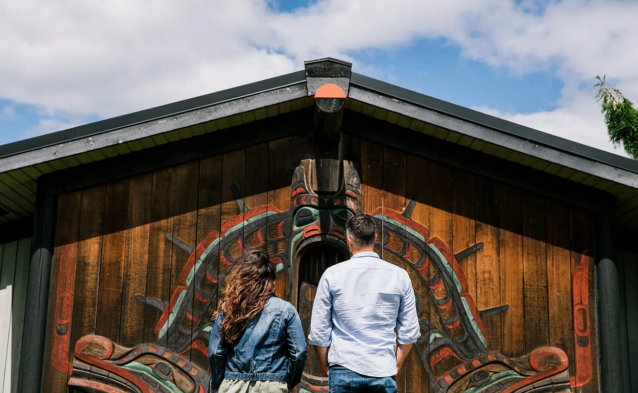 Couple standing in front of the I-Hos Gallery in Comox.