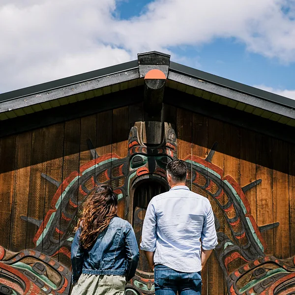 Couple standing in front of the I-Hos Gallery in Comox.