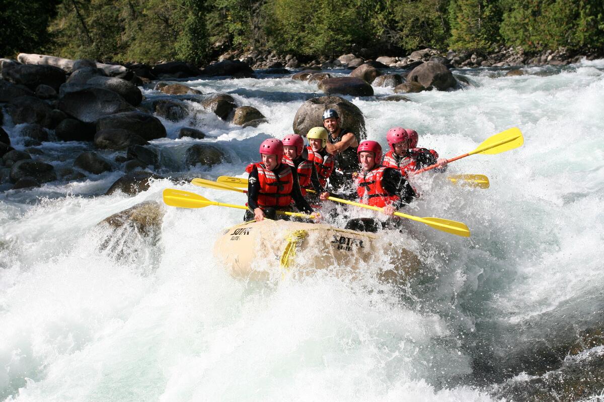 REO Rafting Resort touri group whitewater rafting the Nahatlatch River in Boston Bar.