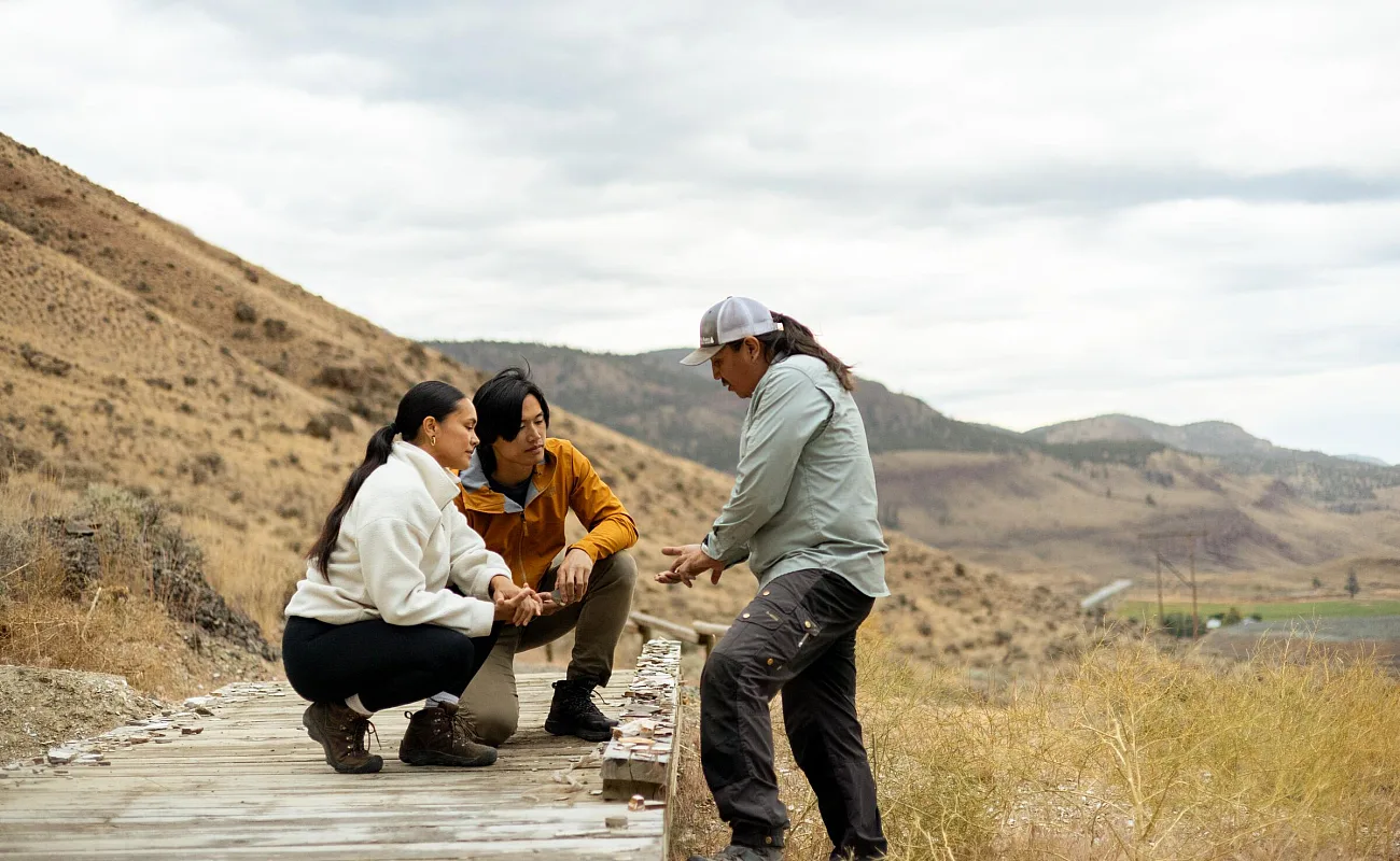 Two friends on a tour of McAbee Fossil Beds near Cache Creek - home to fossils that date back over 50 million years.